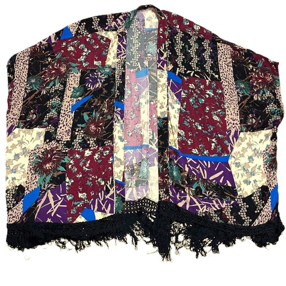 Aritzia TALULA Fawkner patchwork mixed print floral fringe kimono cardigan top - Picture 11 of 12
